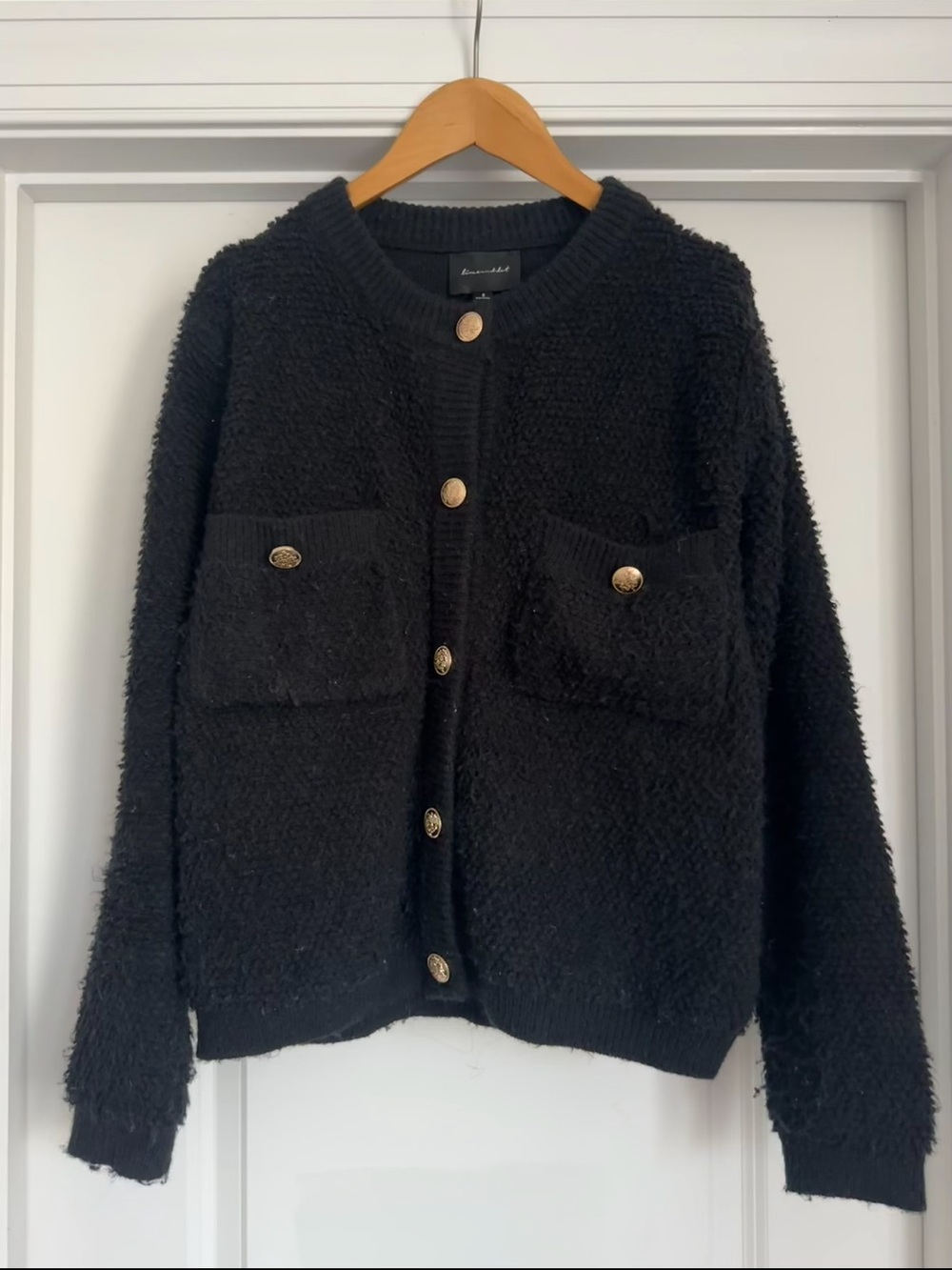 Line & Dot Black Teddy Bouclé Button Up Cardigan - Picture 7 of 7